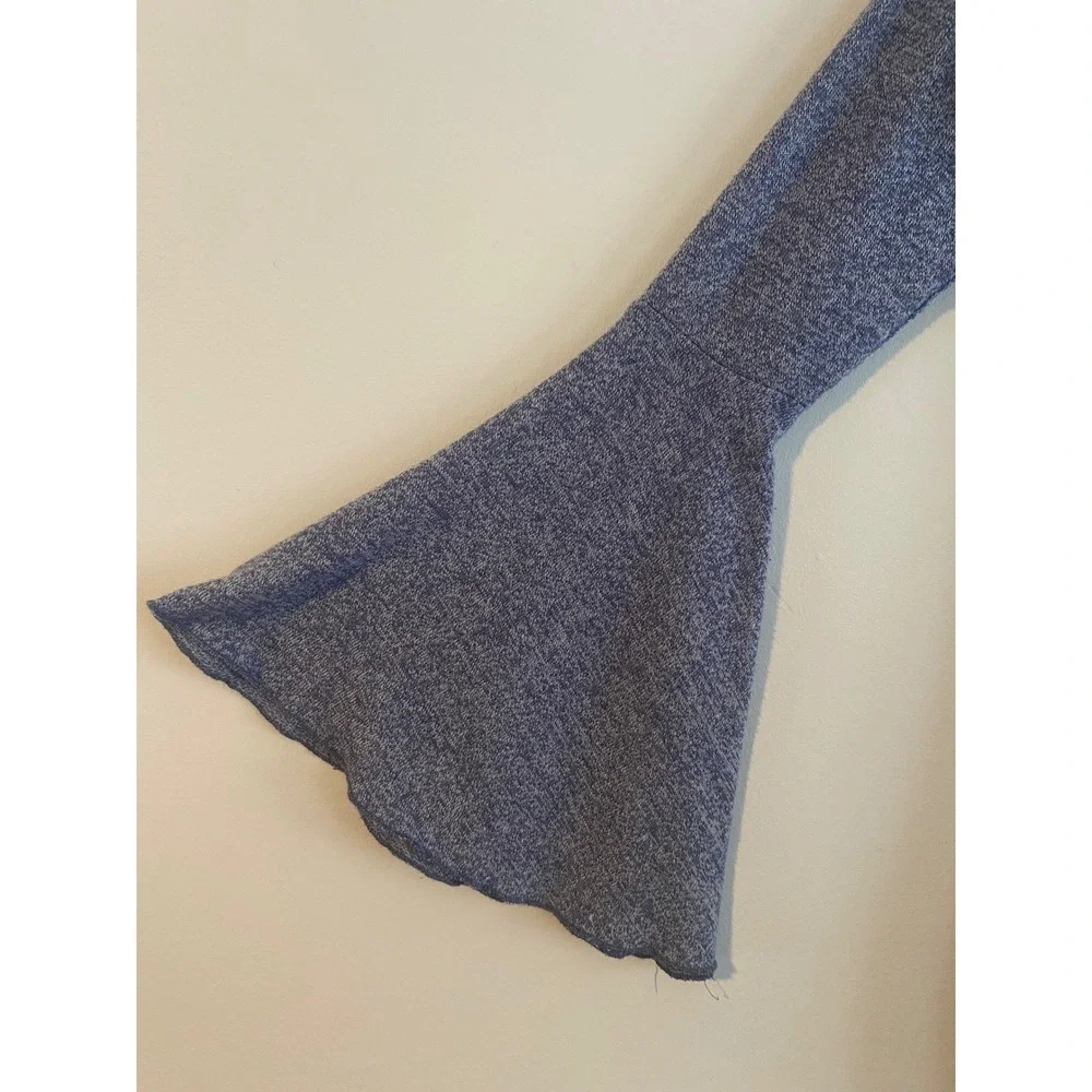 Poof! Soft Cozy Knit Blue Grey Heather Cold Shoulder Pullover Hoodie Size S - Picture 6 of 11